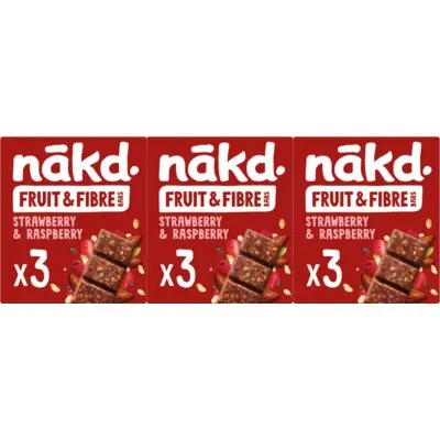Nakd Fruit & fibre bars strawb rasp 3-pack
