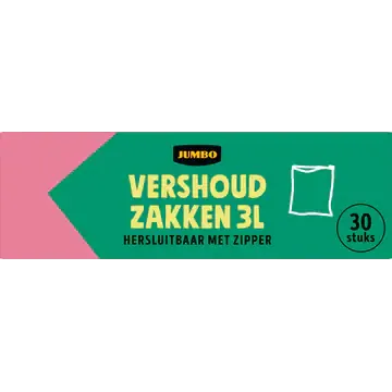 Jumbo Vershoudzakken Hersluitbaar met Zipper 3 L 30 Stuks