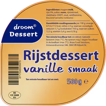 Droom Rijstdessert Vanille Smaak 500 g