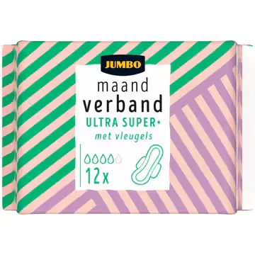 Jumbo Maandverband Ultra Super+ met Vleugels 12 Stuks