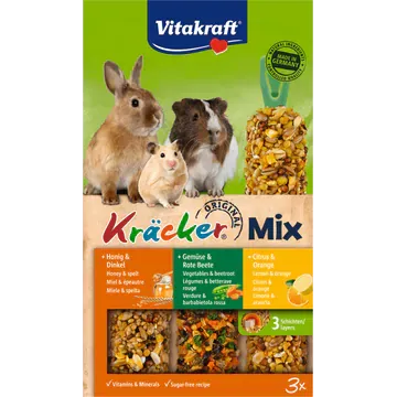 Vitakraft kräcker trio mix knaagdieren citrus/groenten/honing