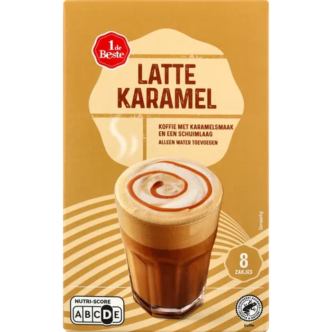 1 de Beste Oploskoffie latte karamel 8 st.
