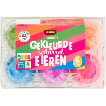 Jumbo Gekookte Gekleurde Scharrel Eieren 6 Stuks