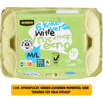 Jumbo Kakel Verse Witte Vrije Uitloop Eieren M/L 6 Stuks