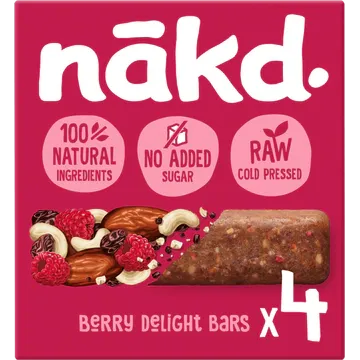 Nakd Nakd. Raw Fruitreep met noten Berry Delight 4 x 35 g