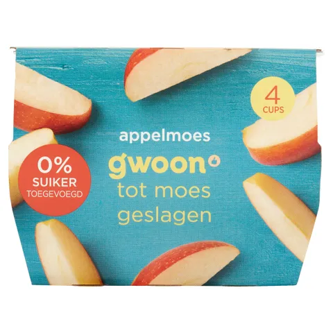 G'woon Appelmoes 0% 4x100gr Appelmoes 0% 4x100gr