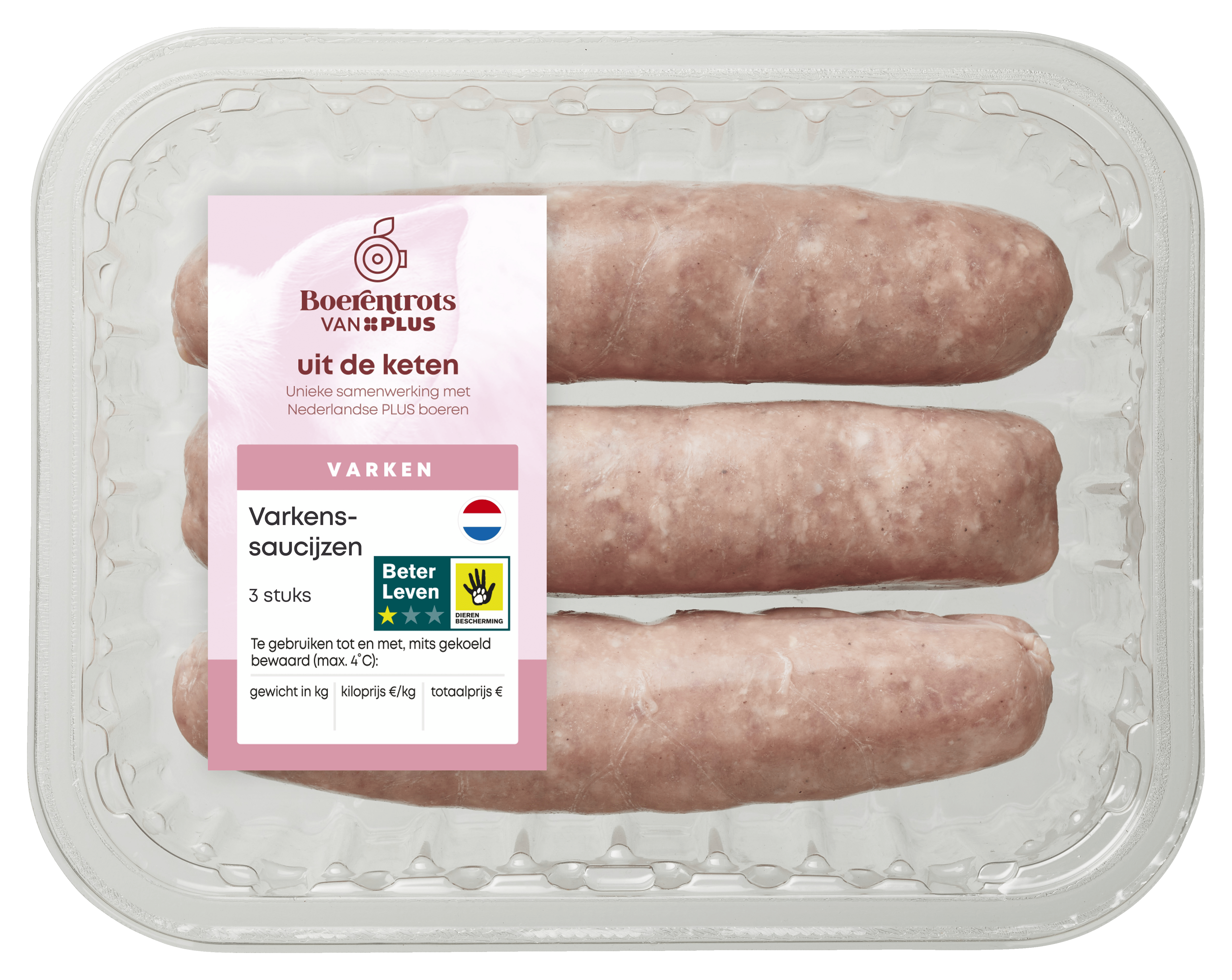 PLUS Boerentrots Varkenssaucijzen 3 st