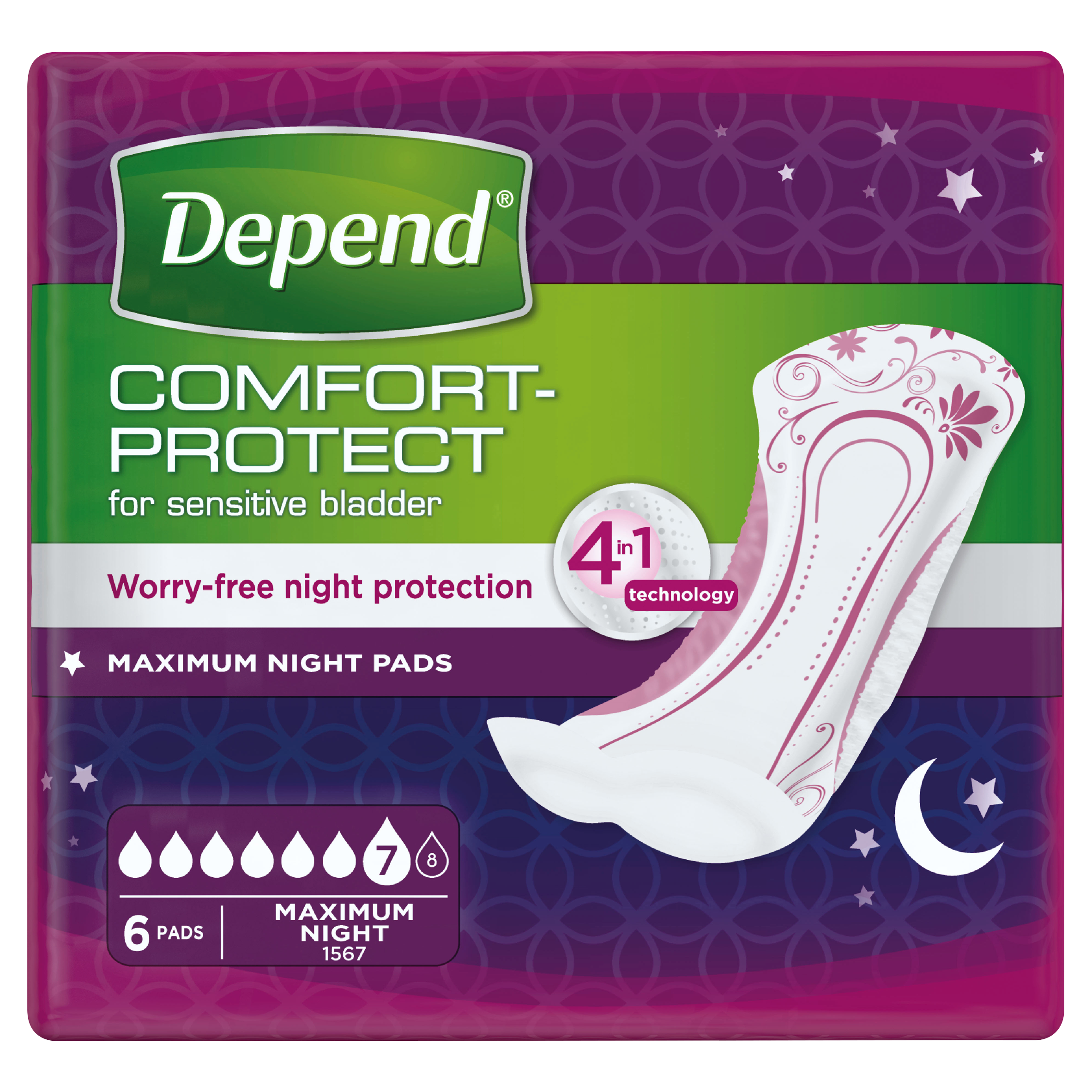 Depend Comfort-Protect for Sensitive Bladder Maximum Night Pads