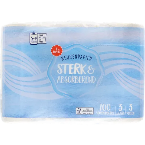 1 de Beste Keukenpapier 3 rollen 3 laags