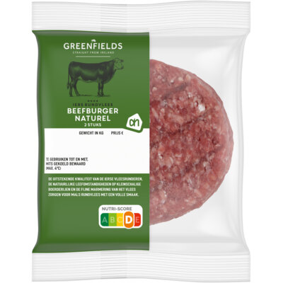 AH Greenfields Beefburger naturel 2 stuks