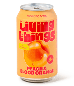 Living Things peach & blood orange sparkling prebiotic soda